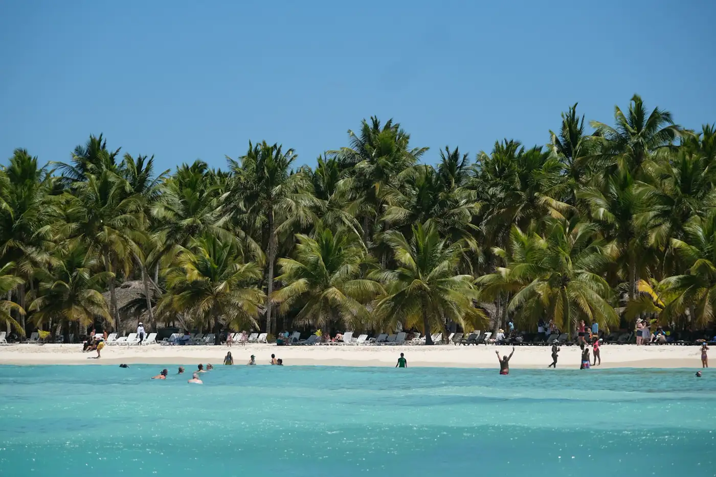 Swimmers on the beach at Saona Island